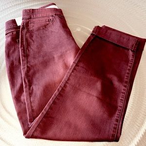 Soft Surroundings- pull-on straight leg 4 pocket jeans in burgundy